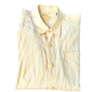 Tommy Bahama Yellow 100% Linen Long Sleeve Mens Button Down Shirt Sz XXL